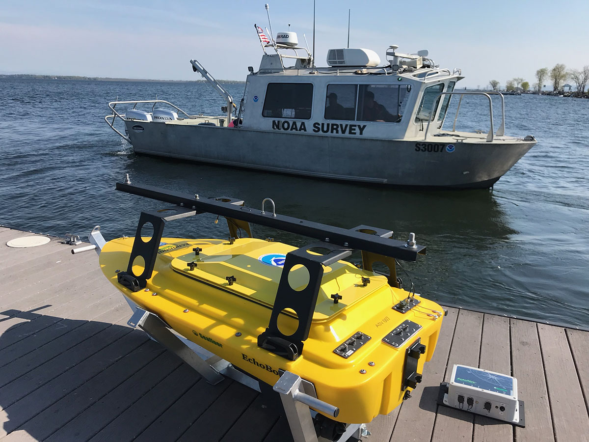 Navigation response team vessel and autonomous surface vehicle.