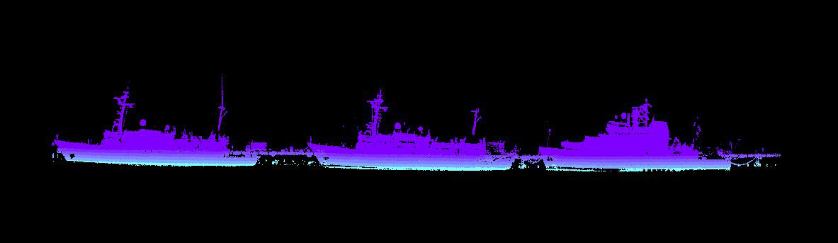 Laser images of NOAA ships Fairweather, Rainier, and Shimada moored at the Marine Operations Center- Pacific acquired during training.