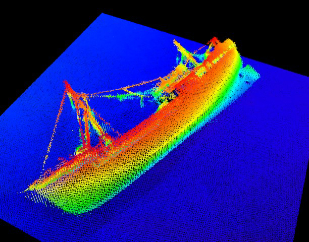 Multibeam data collected on a submerged wreck near Kodiak, Alaska.