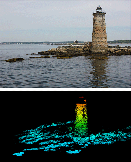 Lidar point cloud depicting Whaleback Light, Kittery Point, Maine. Credit: LTJG John Kidd.