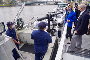 Image showing Navigation Response Team New London being visited by Senator Baldwin and Dr. Spinrad.