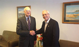 Capt. Andy Armstrong (left) with IBSC Chair Adam Greenland at the 40th meeting of the IBSC in Willington, New Zealand.