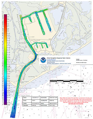 Overview of the multibeam data collected in Port Fourchon by NRT-Stennis from July 15 – July 18, 2019.
