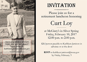 Save the date  invitation to Curt Loy's retirement party