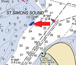 Location of the wreck with nautical chart background