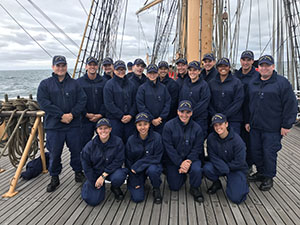 NOAA Corps officer candidates on U.S. Coast Guard Cutter <em>Barque Eagle</em>.