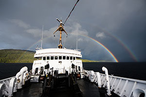 NOAA Ship Fairweather and double rainbow