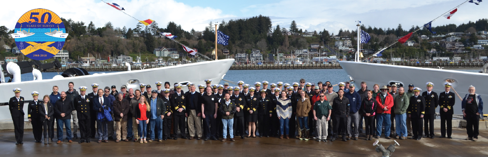 Past and present crew of NOAA ships Rainier and Fairweather.