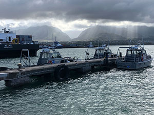 Three of Rainier’s hydrographic survey launches moored in Kahului Harbor, Maui.