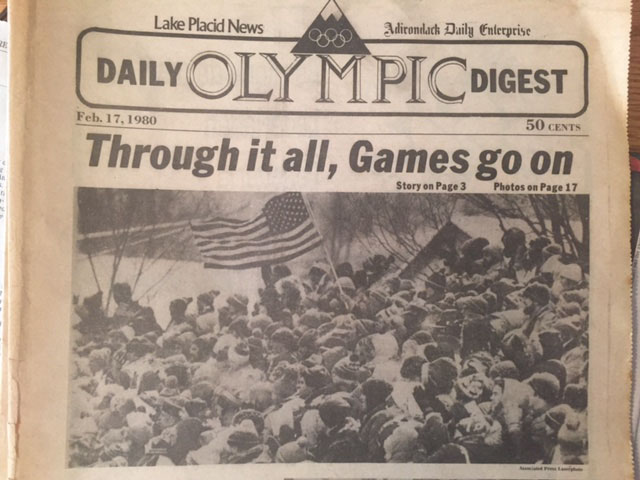 Front page of the Daily Olympic Digest on February 17, 1980.