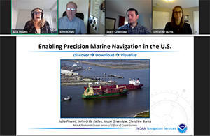 Screenshot of webinar featuring precision navigation team members and presentation slide.