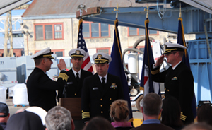 Cmdr. Greenaway accepts command of Rainier from Capt. Evans