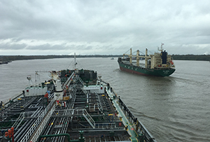 Ships navigate along the Mississippi River