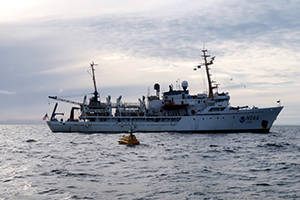 The unmanned surface vehicle BEN launched from NOAA Ship Fairweather.