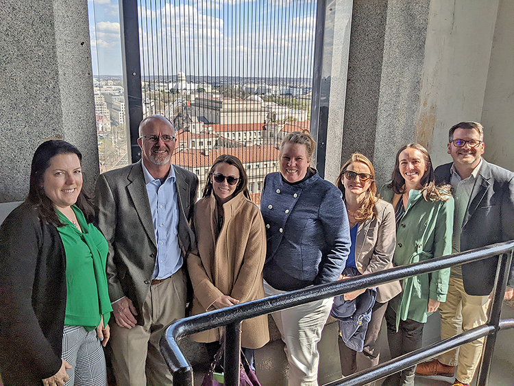 NOS representatives at the Old Post Office building during the American Association of Port Authorities legislative summit. Pictured from left to right are:  Heather Gilbert (OCS), Brent Ache (CO-OPS), Amanda Phelps (OCS), Julia Powell (OCS), Courtney Barry (CO-OPS), Chrissy Hayes (NOS) and Chris DiVeglio (CO-OPS).
