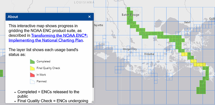 A screen capture of the Status of New NOAA ENCs website.