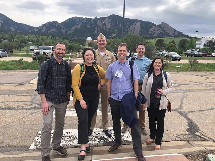 HSD attendees in Boulder for the NCEI/OCS meeting. From left to right: Evan Robertson, Miya Pavlock, LCDR Bart Buesseler, Matt Wilson, James Miller and Brooke Maser. Not pictured/photographer, CDR Briana Hillstrom.