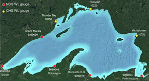 An image showing Lake Superior and the stations that make up the forecast system