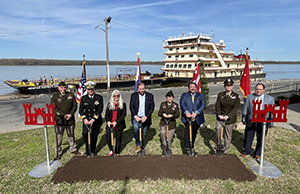 An image showing the groundbreaking ceremony held by the Army Corps of Engineers Memphis District in Caruthersville, Missouri.