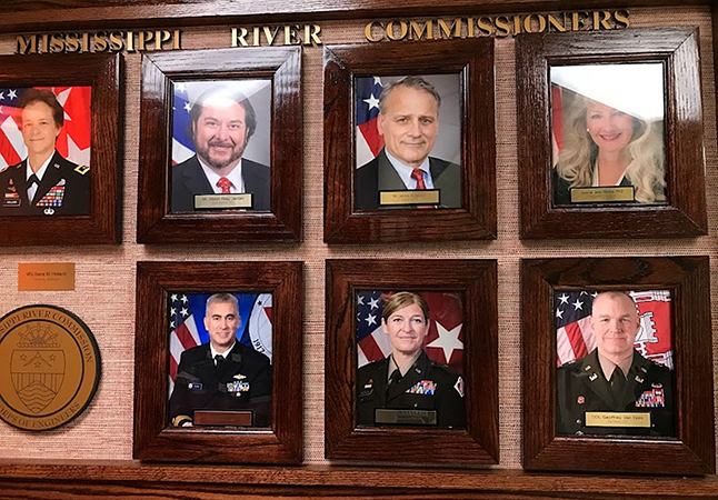 An image showing a plaque with the current members of the Mississippi River Commission.