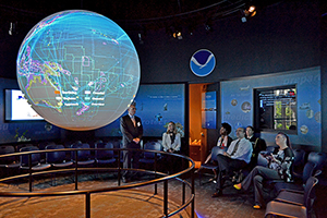 An image of the Science on a Sphere display in Silver Spring, Maryland.