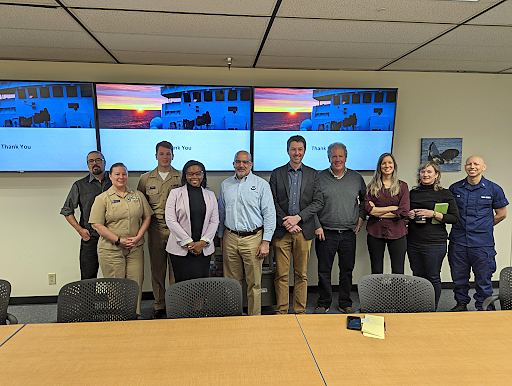 A group image of the Western Regional Center visit in April 2023. From left to right: Andrew Mason (OR&R), CDR Faith Knighton (OR&R), LTJG Kyle Vincent (OR&R), Dr. Jeanette Davis, Benjamin Friedman, James Miller (PHB), Doug Helton (OR&R), Jessica Murphy (PHB), Annie Raymond (NRT-Seattle), LTJG Patrick Faha (NRT-Seattle)