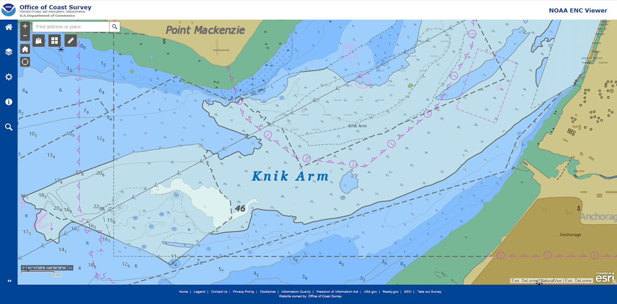 Data from the response surveys have been applied to the ENC, as seen from Coast Survey’s online ENC viewer.