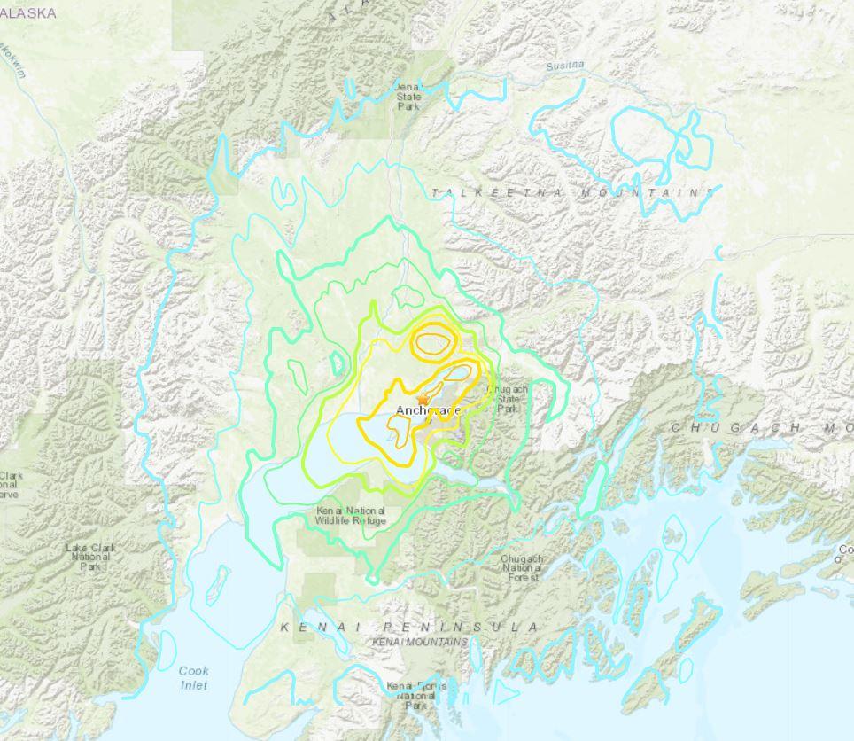 Map of earthquake in Anchorage, Alaska, November 30, 2018.