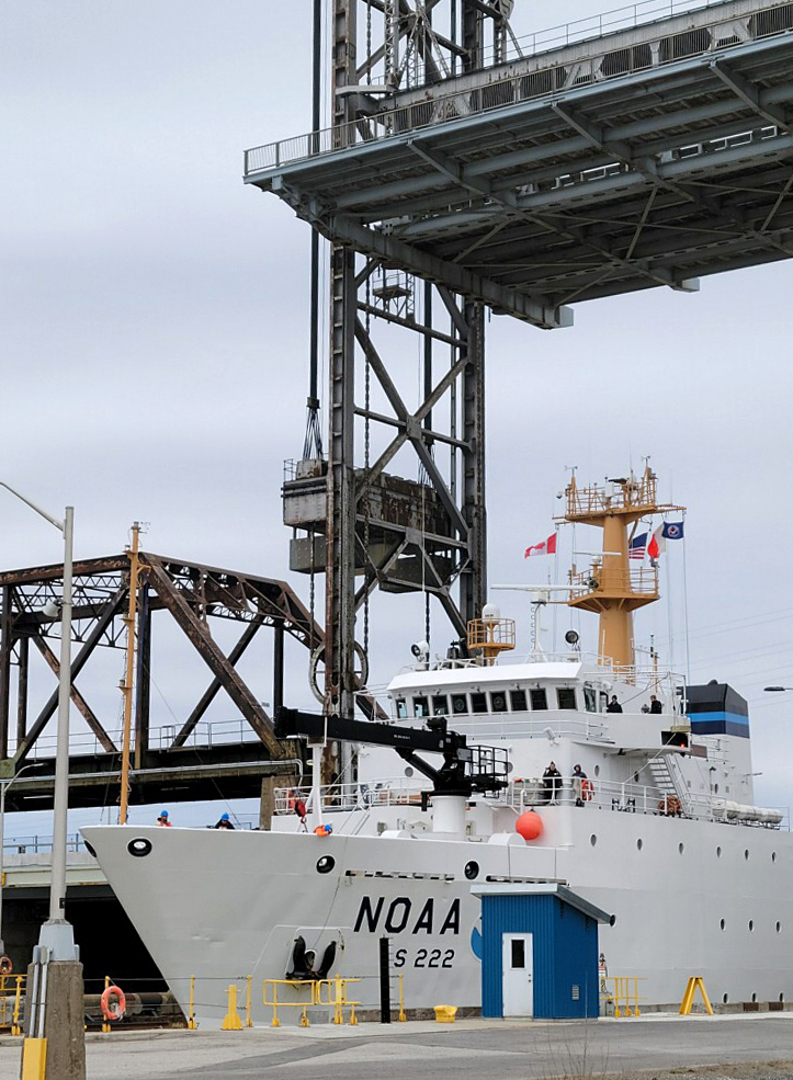 NOAA Ship Thomas Jefferson transiting between locks in the Saint Lawrence Seaway just outside of Montreal, Quebec.