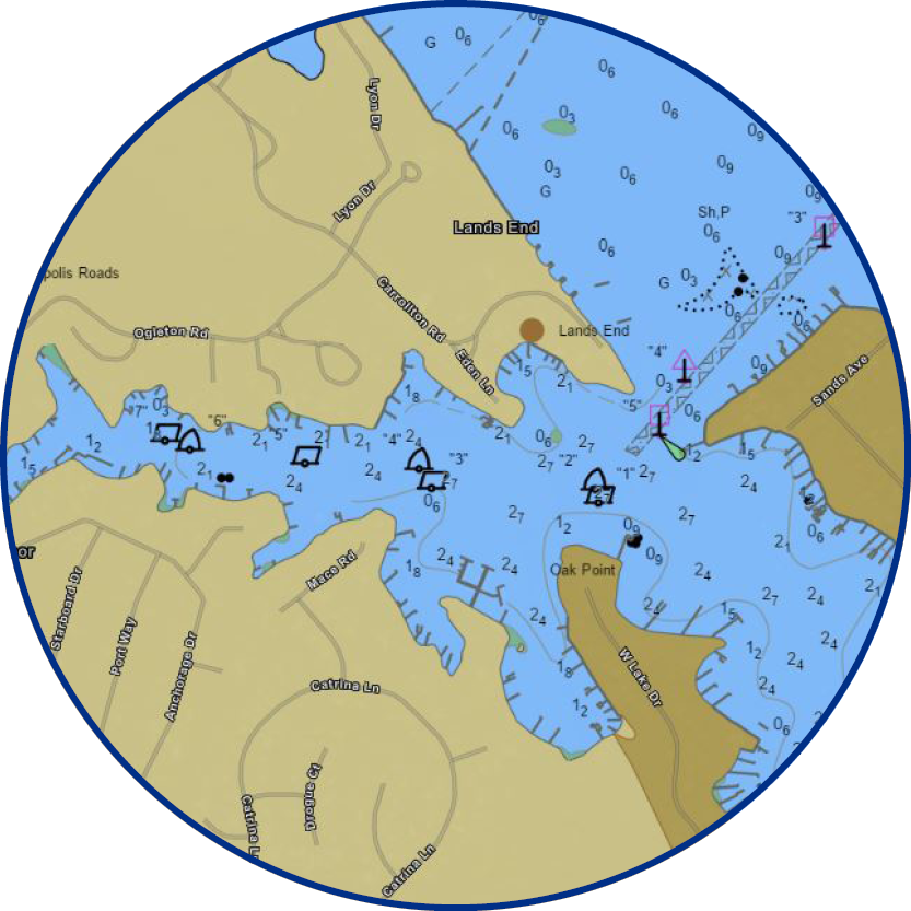 An image showing a private aids to navigation example from an electronic navigational chart.