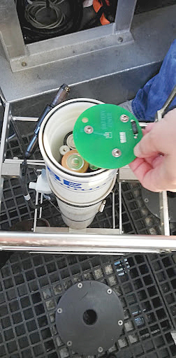 An image of the batteries used to power the conductivity, temperature and depth sensor, which is lowered into the water to collect data.