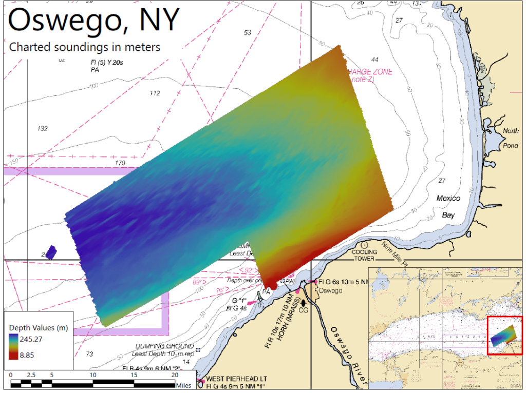A graphic showing part of the survey area for the 2022 field season in Lake Ontario, offshore of Oswego, New York.