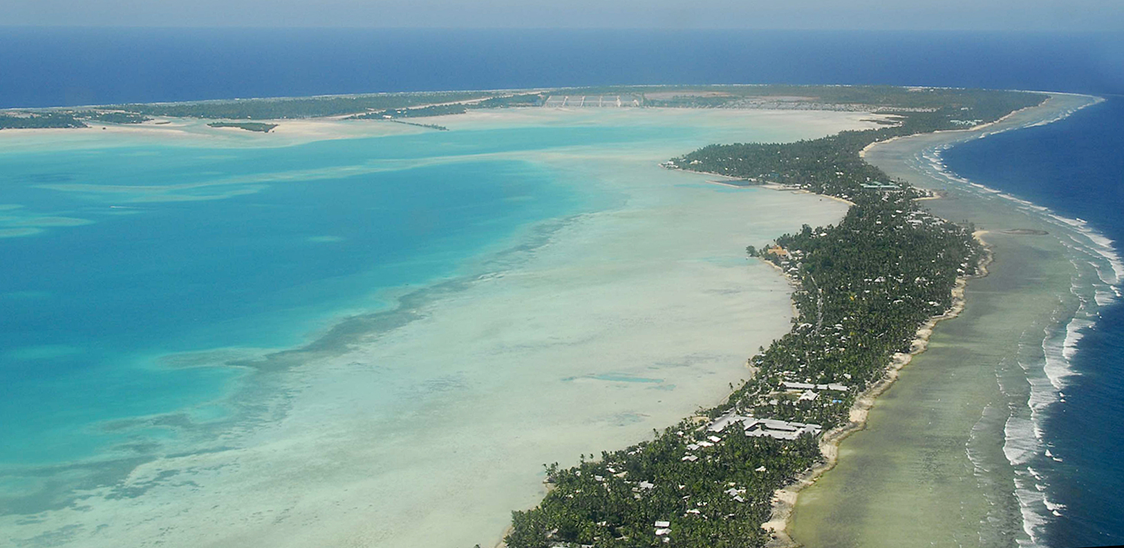 An image of the Island of Tarawa, part of the Republic of Kiribati in the Central Pacific.