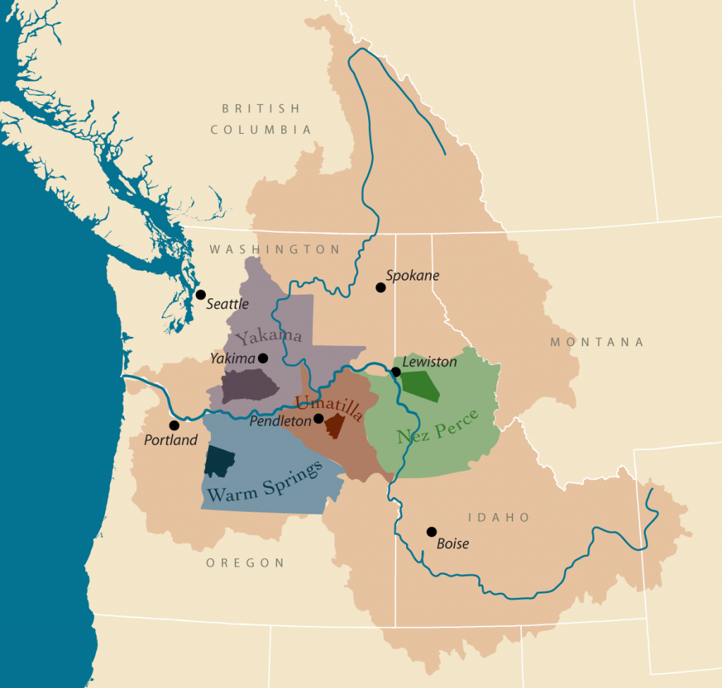 A graphic of the reservations and ceded lands of the four CRITFC member tribes. The combined area of these four tribes’ ceded lands covers 25% of the Columbia Basin.