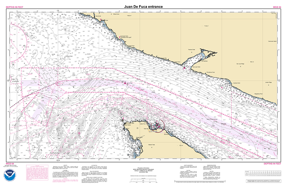 An image of the output from the NOAA Custom Chart application with chart scale set at 1:100,000.