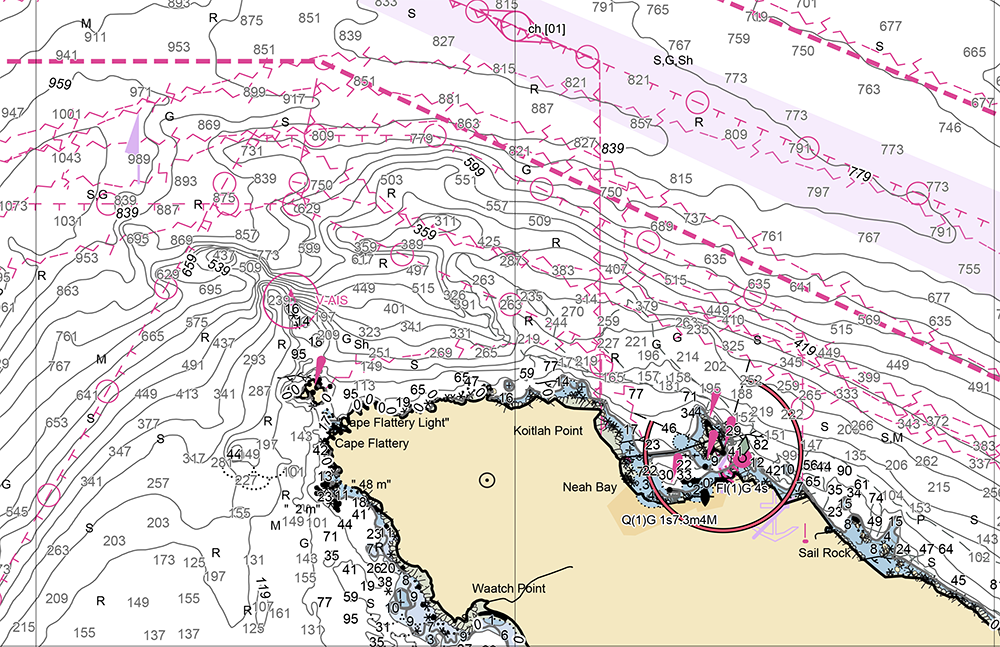 A zoomed in image of the output from the NOAA Custom Chart application.
