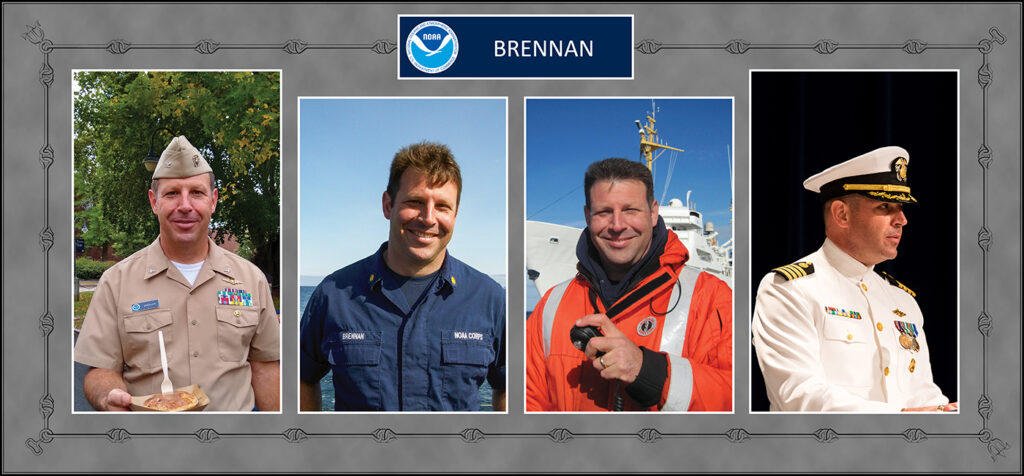 A collection of four images depicting RDML Richard T. Brennan throughout his career at NOAA.