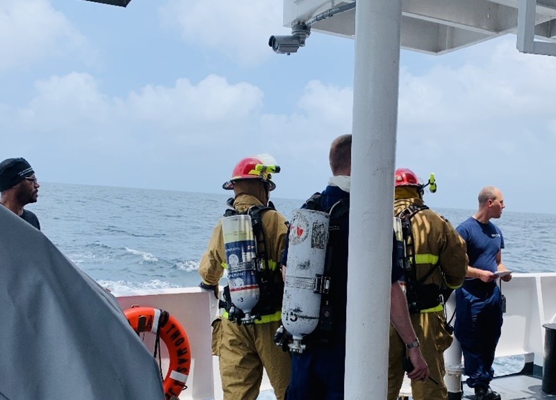 An image taken during the fire and emergency safety drill aboard NOAA Ship Thomas Jefferson.