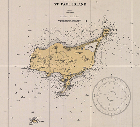An image of the nautical chart for St. Paul Island in 1934.