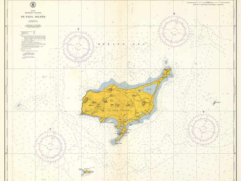 1953 chart of the Pribilofs St. Paul Island.