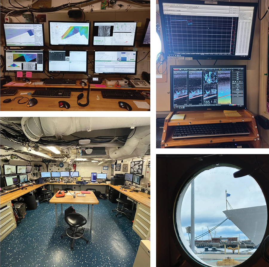 A group of images showing sections of the data processing lab aboard NOAA Ship Nancy Foster.