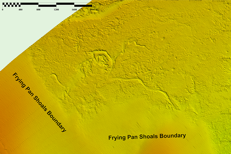 A paleochannel nicknamed “Ear River” shown at 4-meter resolution with Frying Pan Shoals boundary directly adjacent.