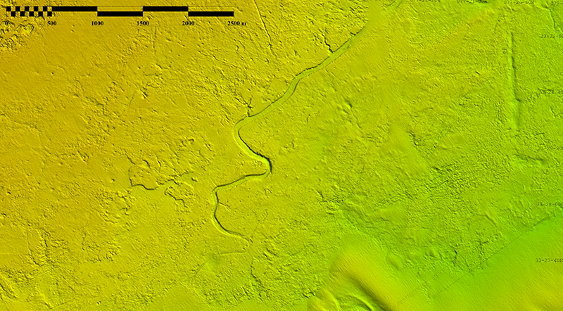A graphic showing the southwestern corner of the most prominent paleochannel shown at 4-meter resolution.