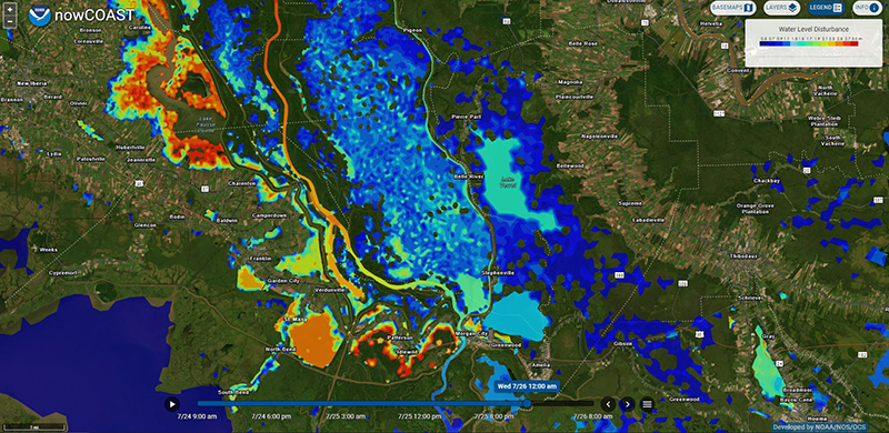 NowCoast visualization of the three-Dimensional Coastal storm surge including inland hydrology extremes (STOFS-3D-Atlantic) –Lower Mississippi region.