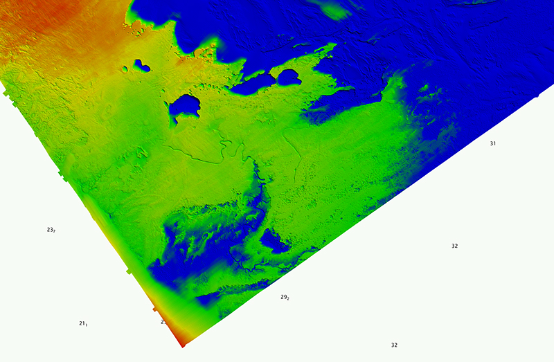 An image showing the water level at 31 meters below the current Mean Lower Low Water level.