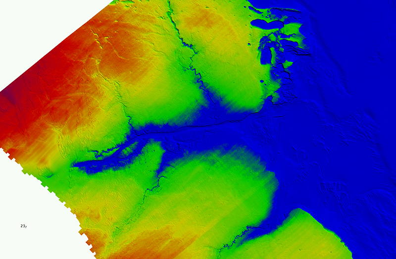 An image showing the water level at 28 meters below the current Mean Lower Low Water level.