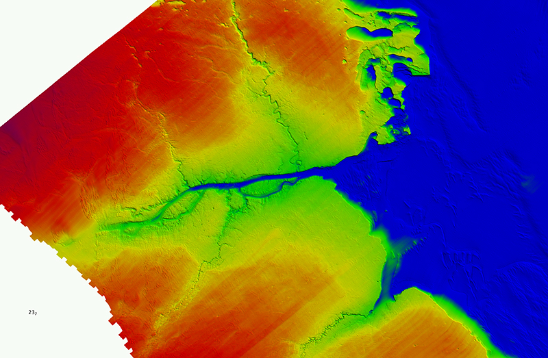 An image showing the water level at 30 meters below the current Mean Lower Low Water level.